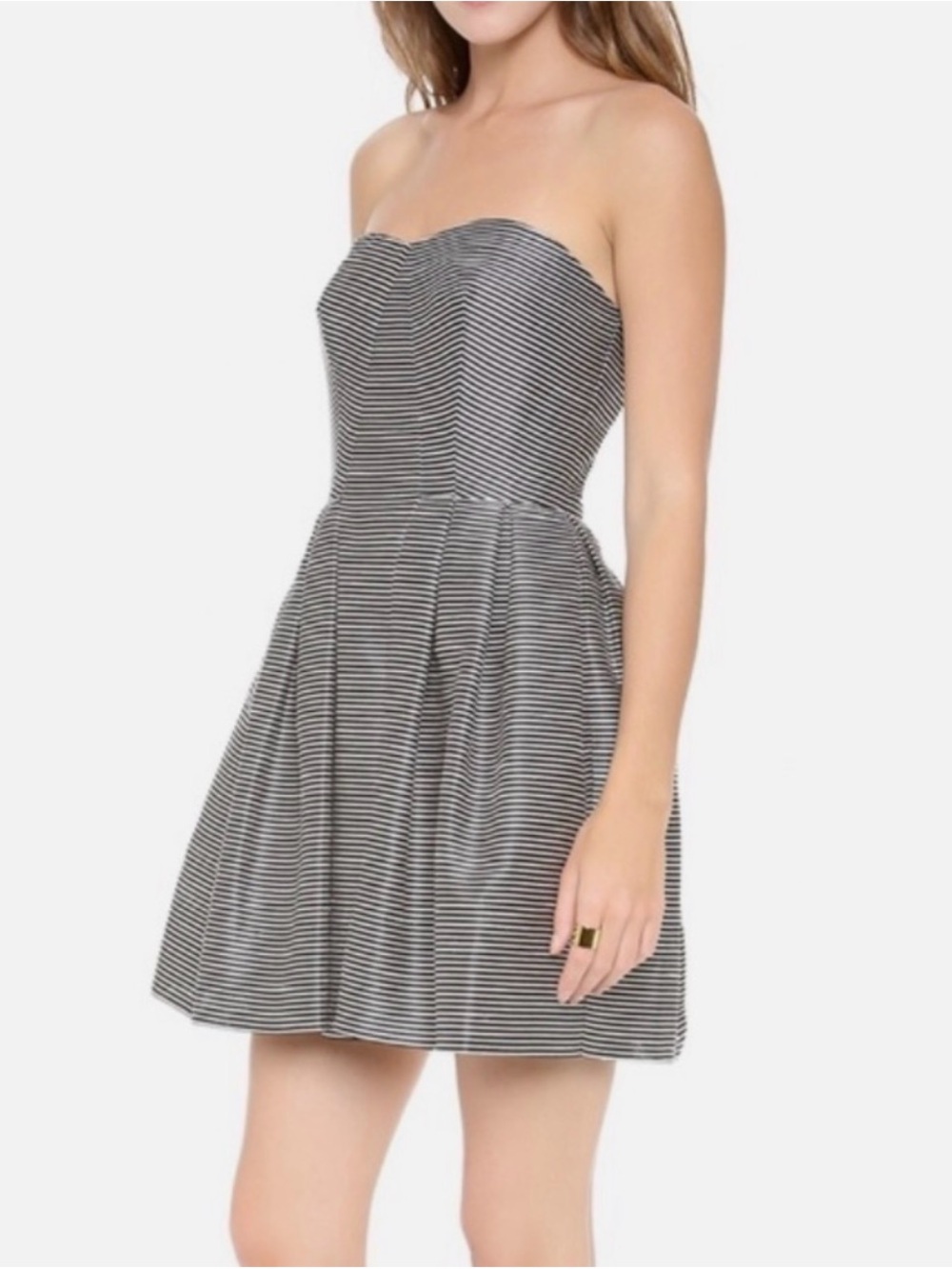 Jill Stuart Strapless Black and White Striped Strapless Dress